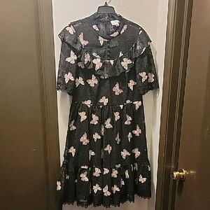 Kate Spade Black Lace Dress with Pink Butterfly Accents. NWT  Size14